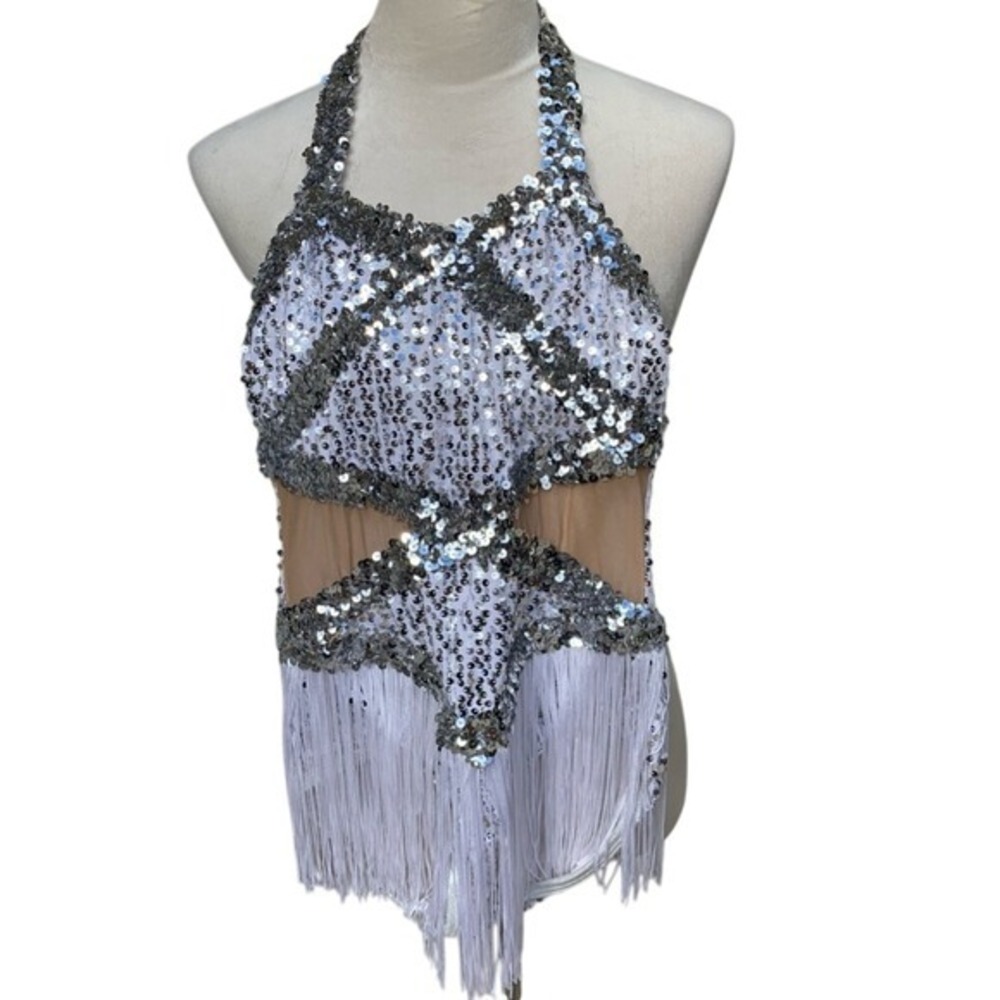 ALGY. Dance. Leotard with Silver Sequins/fringes.. Child Size.
